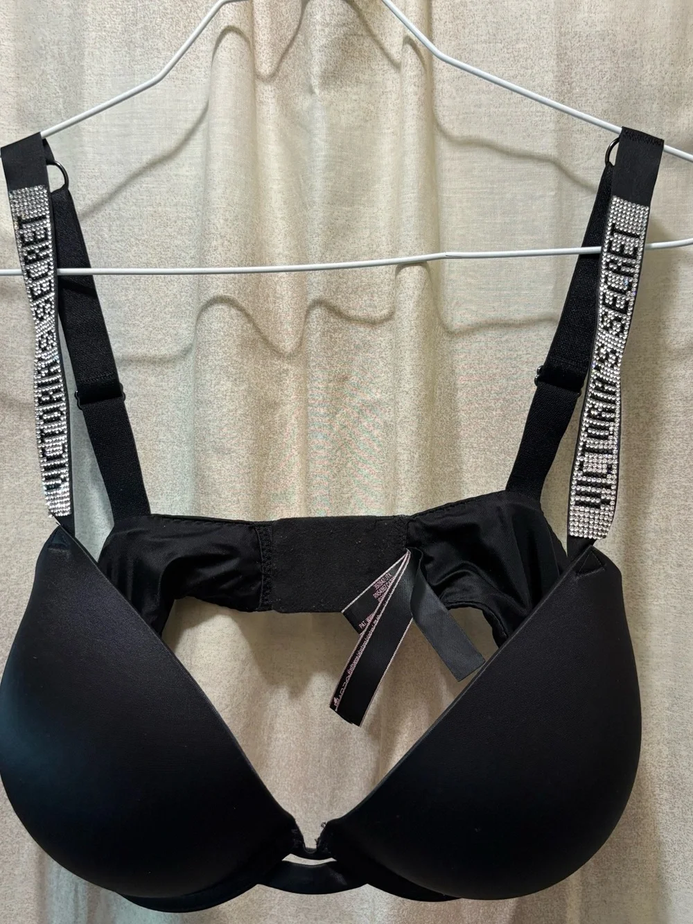 Victoria's Secret Black Push-Up Bra with Rhinestone Logo Straps